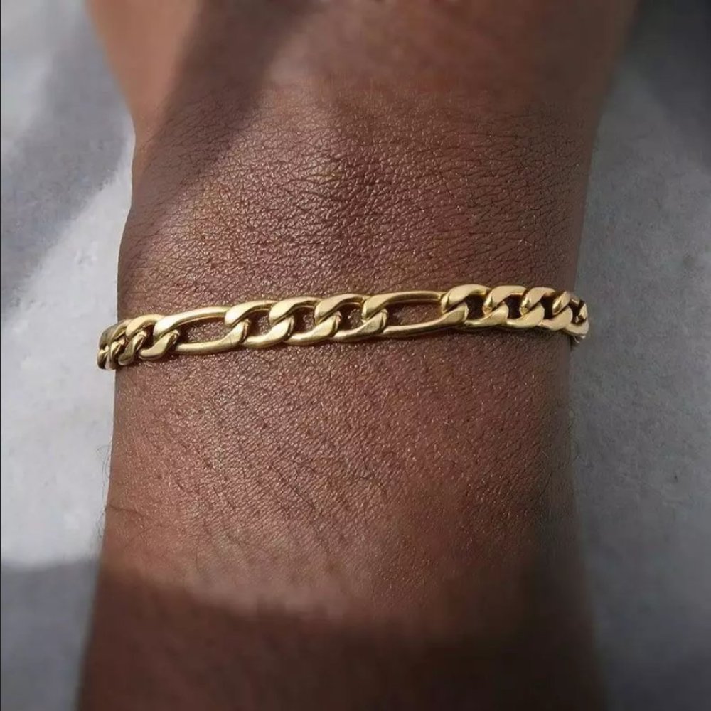 18K Gold Mens Figaro Chain Link Bracelet NEW 18 K Retro Style Guys Jewelry 8" 7"